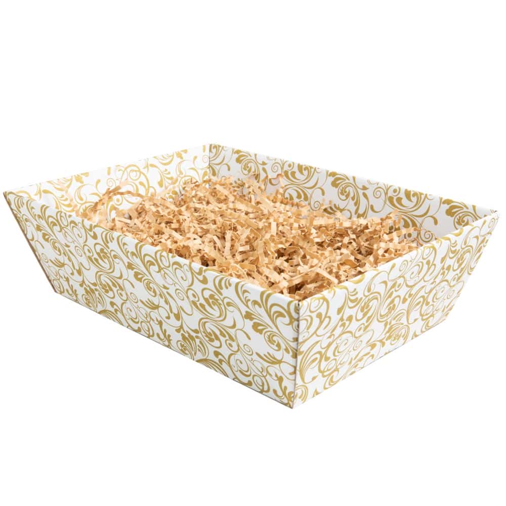 Präsentkorb viereckig 200 x 275 x 80 mm Weiß-Gold
