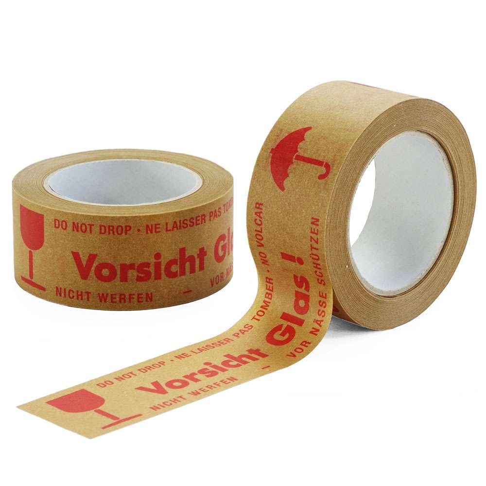 Papierklebeband "Vorsicht Glas", Naturkautschuk, 50 mm x 50 m, 130 µ