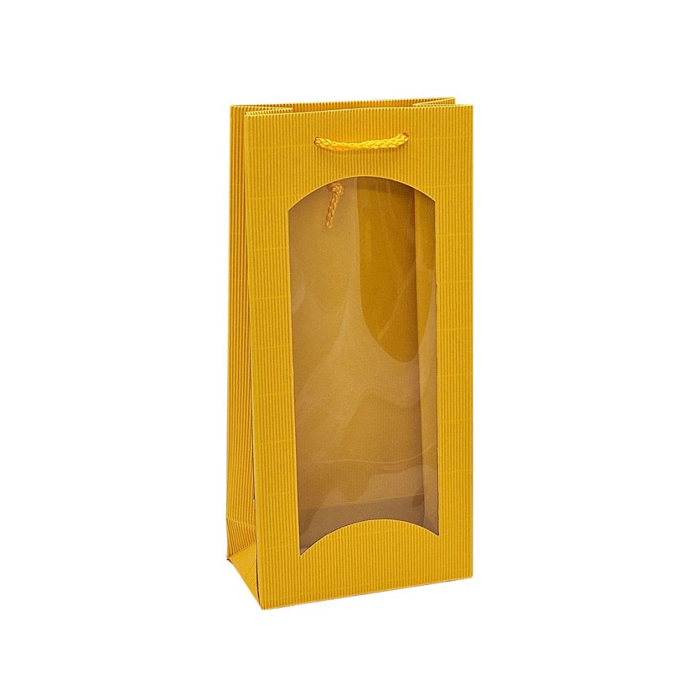 Geschenktüten offene Welle, Kordel und Folienfenster, 170 x 85 x 360 mm, gelb