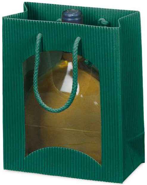 Geschenktüten offene Welle mit Fenster 1er Bocksbeutel dunkelgrün