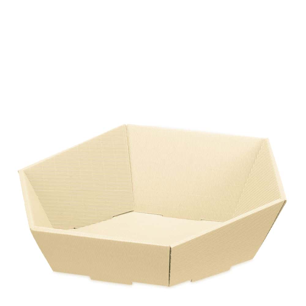 Präsentkorb sechseckig offene Welle 465 x 415 x 90/155 mm (groß) Creme