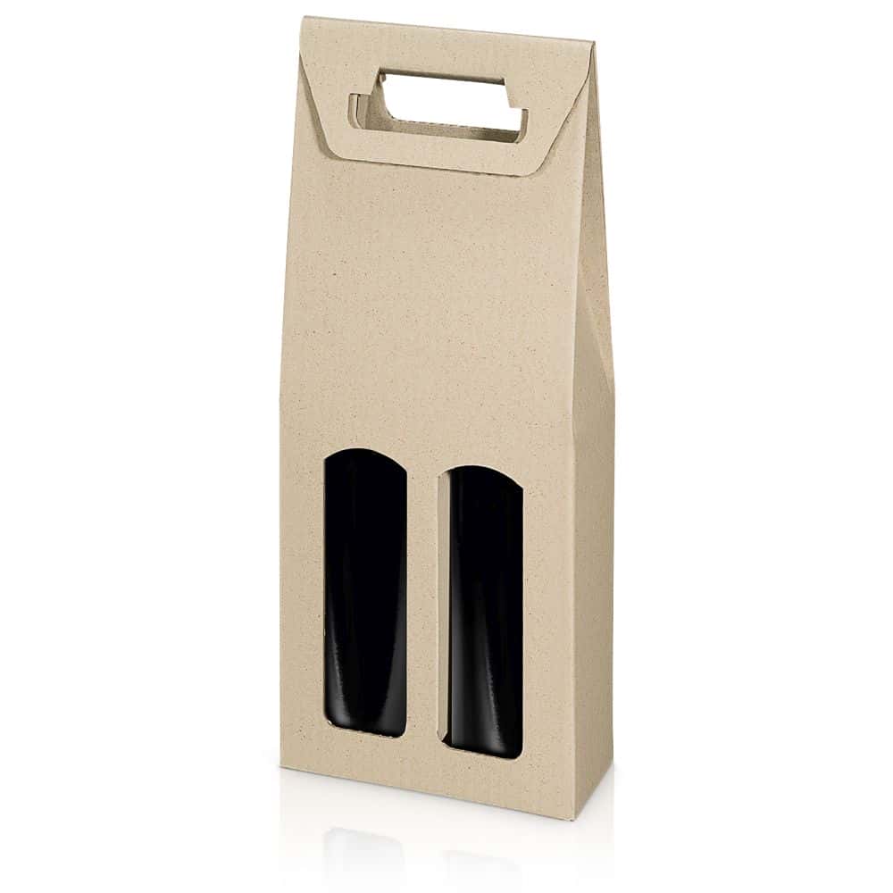 Geschenkbox Graspapier mit Tragegriff und Fenster 2er Wein/Sekt Geschenkbox Graspapier mit Tragegriff und Fenster 2er Wein/Sekt