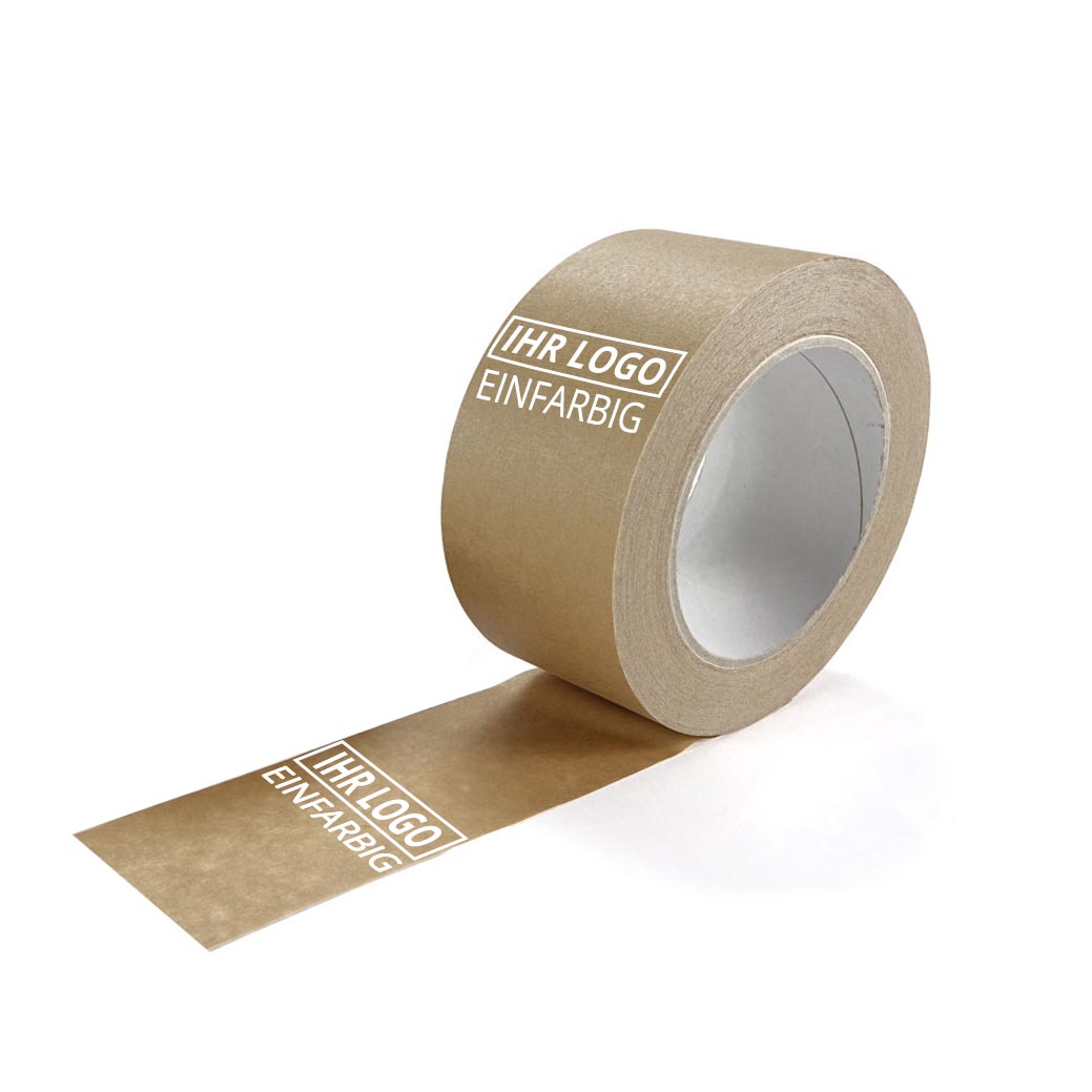 Papierklebeband braun, individuell bedruckt, Naturkautschuk, 50 mm x 50 m, 90 µ, 1-farbig