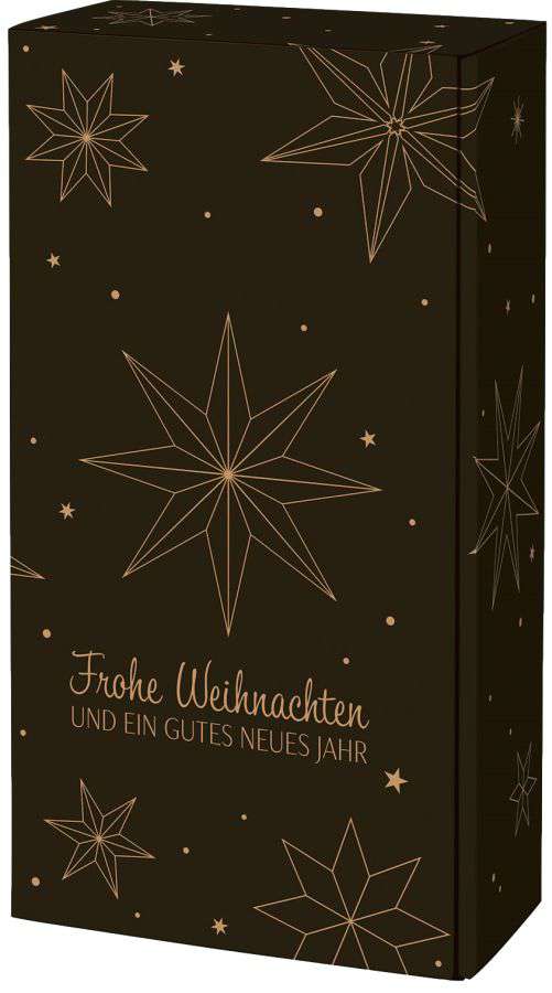 Geschenkbox schwarz/natur "Weihnachtssterne" 2er Wein/Sekt