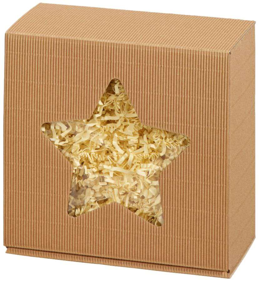Geschenkbox Allrounder offene Welle mit Klarsichtfenster "Stern" 200 x 200 x 100 mm, braun