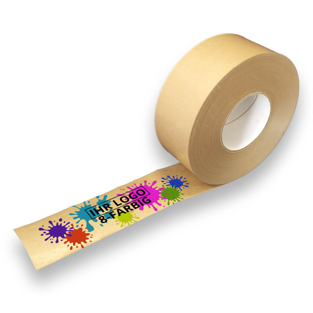 Nassklebeband Stärkeleim individuell bedruckt braun, 70 mm x 200 m, 8-farbig