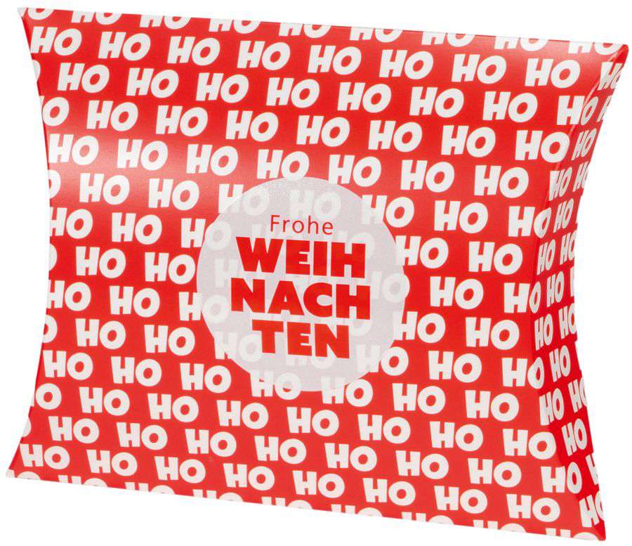 Geschenkbox Pillow Karton rot/weiß "Frohe Weihnachten"