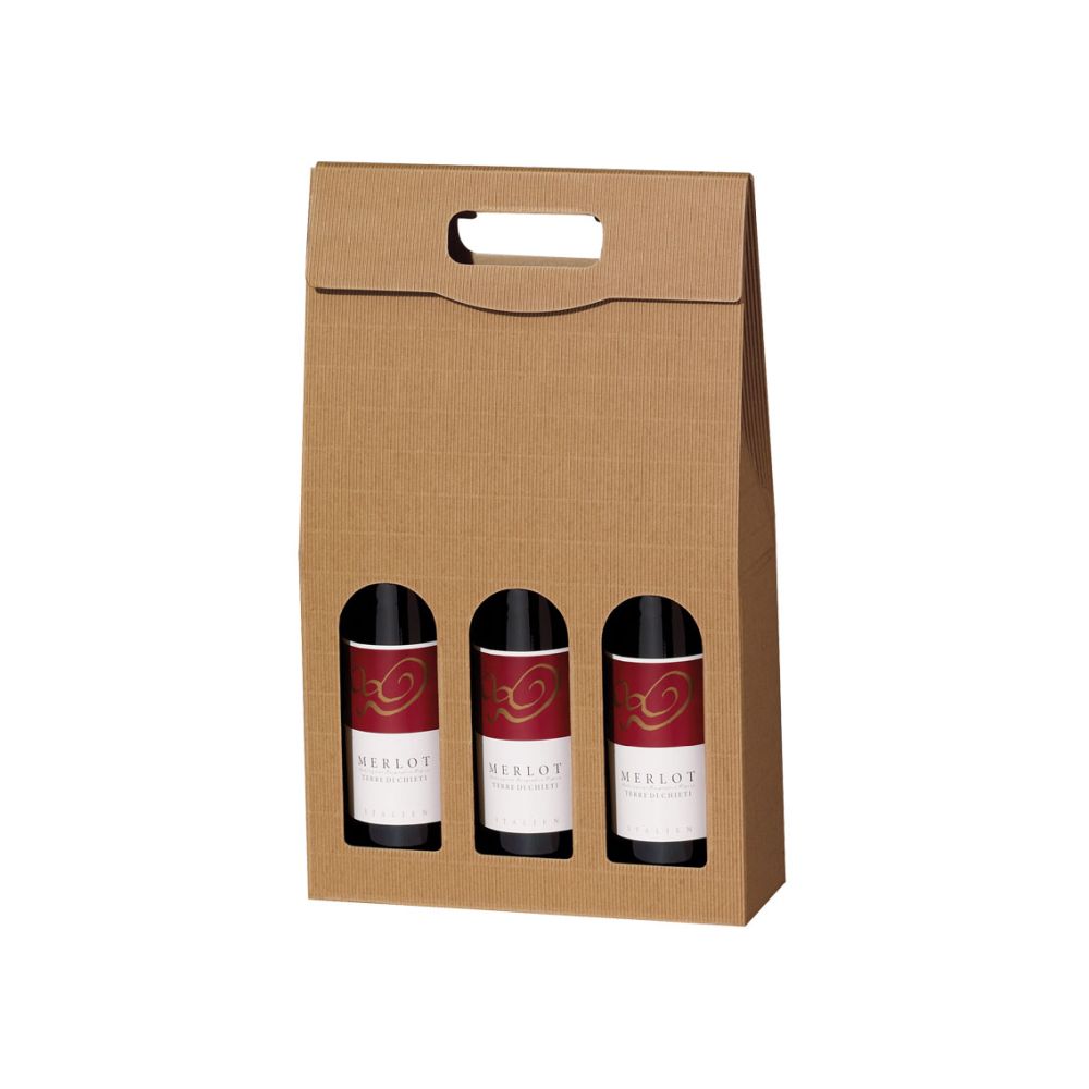 Geschenktüten offene Welle, Griff und Fenster, 276 x 90 x 445 mm, natur