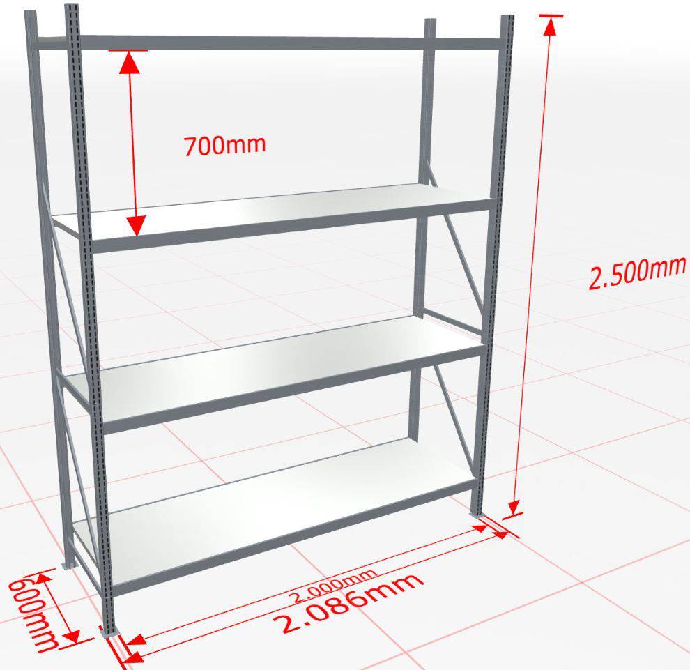 Weitspannregal WS 3000 Grundregal 2.500 x 2000 x 600 mm Stahlpaneelen