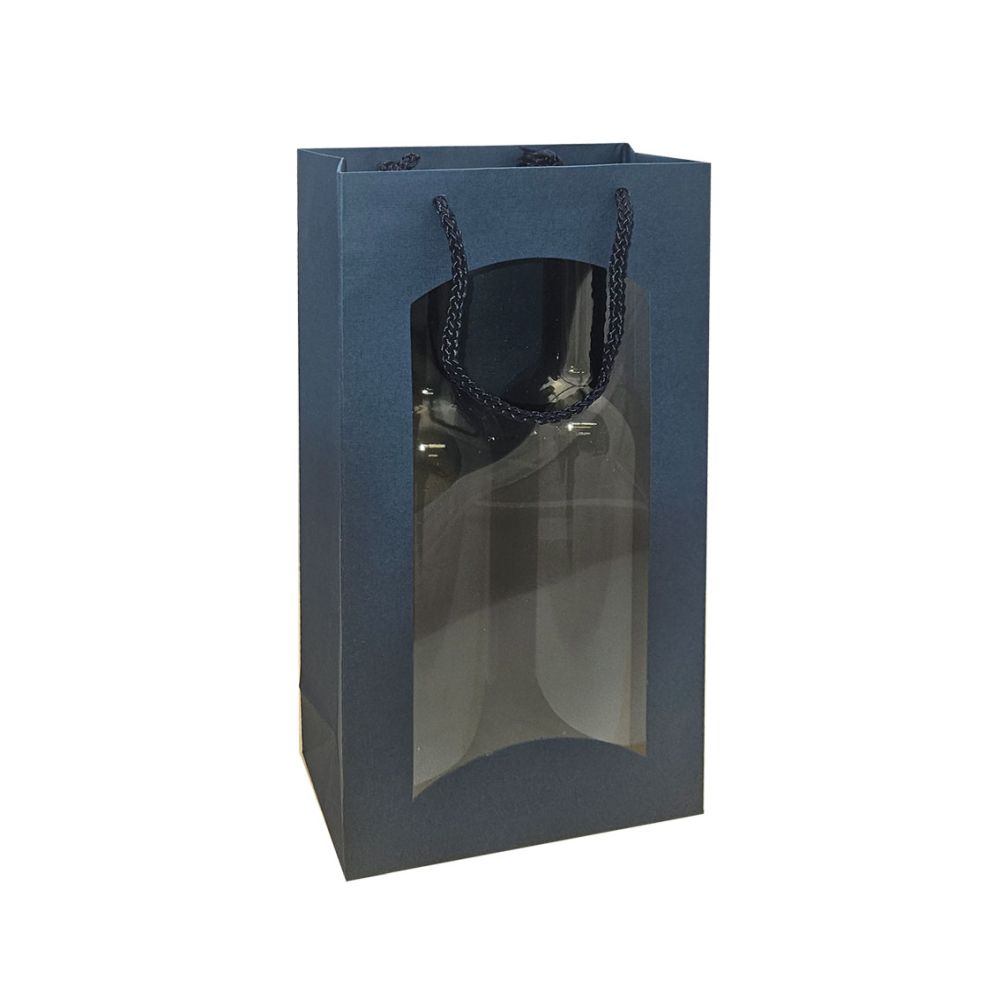 Geschenktüten Struktur Fibra, Kordel und Folienfenster, 170 x 85 x 360 mm, blau