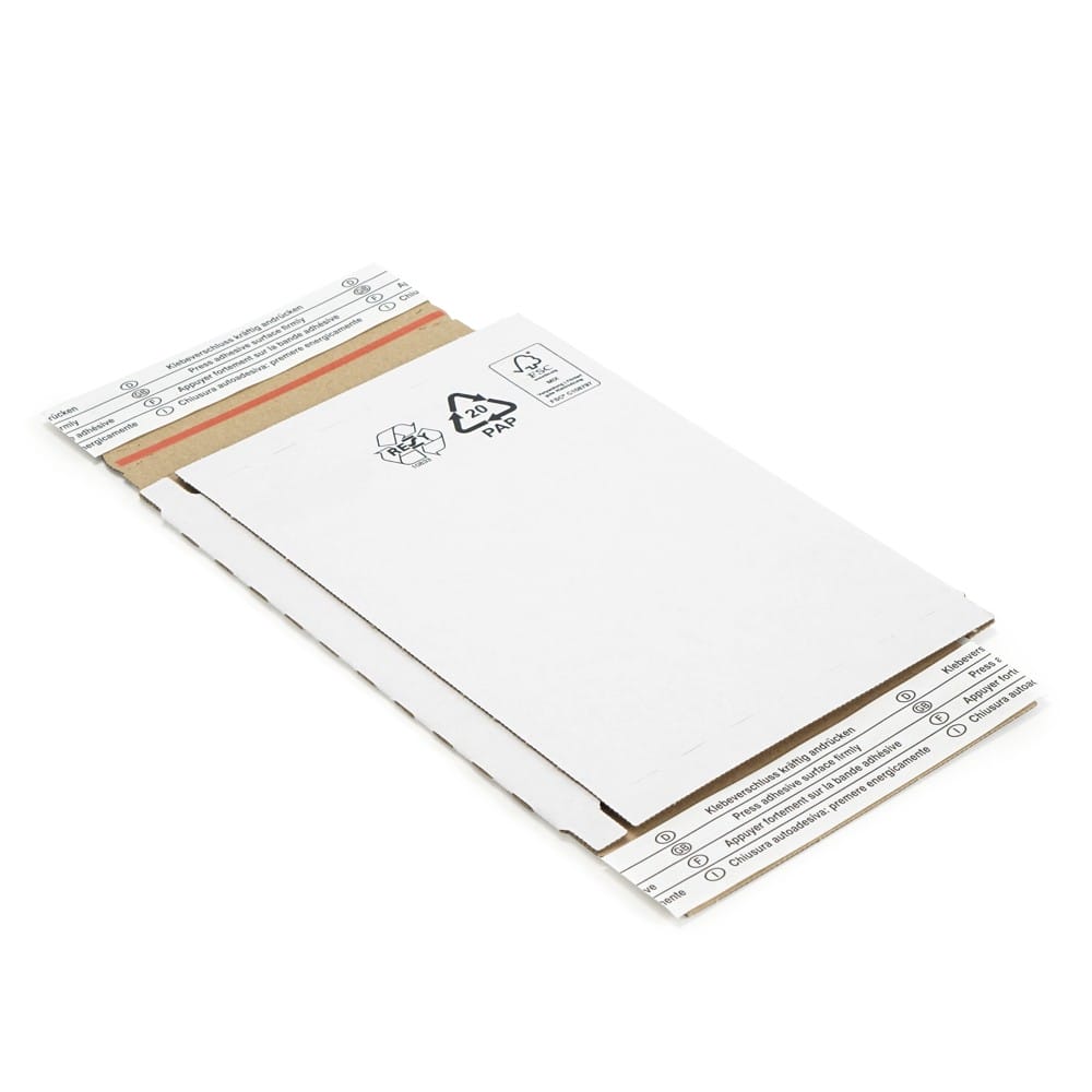 Versandtasche portooptimiert, Wellpappe, weiß 215 x 155 x 15 mm (Großbrief)