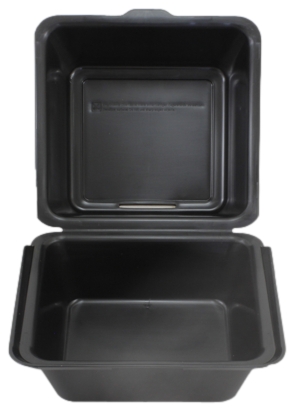 Mehrweg Menüboxen schwarz, eckig 640 ml (ungeteilt, 157 x 157 x 84 mm) - Hamburgerbox