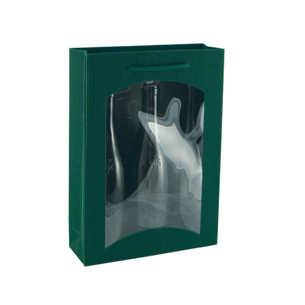 Geschenktüten offene Welle, Kordel und Folienfenster, 255 x 85 x 360 mm, grün