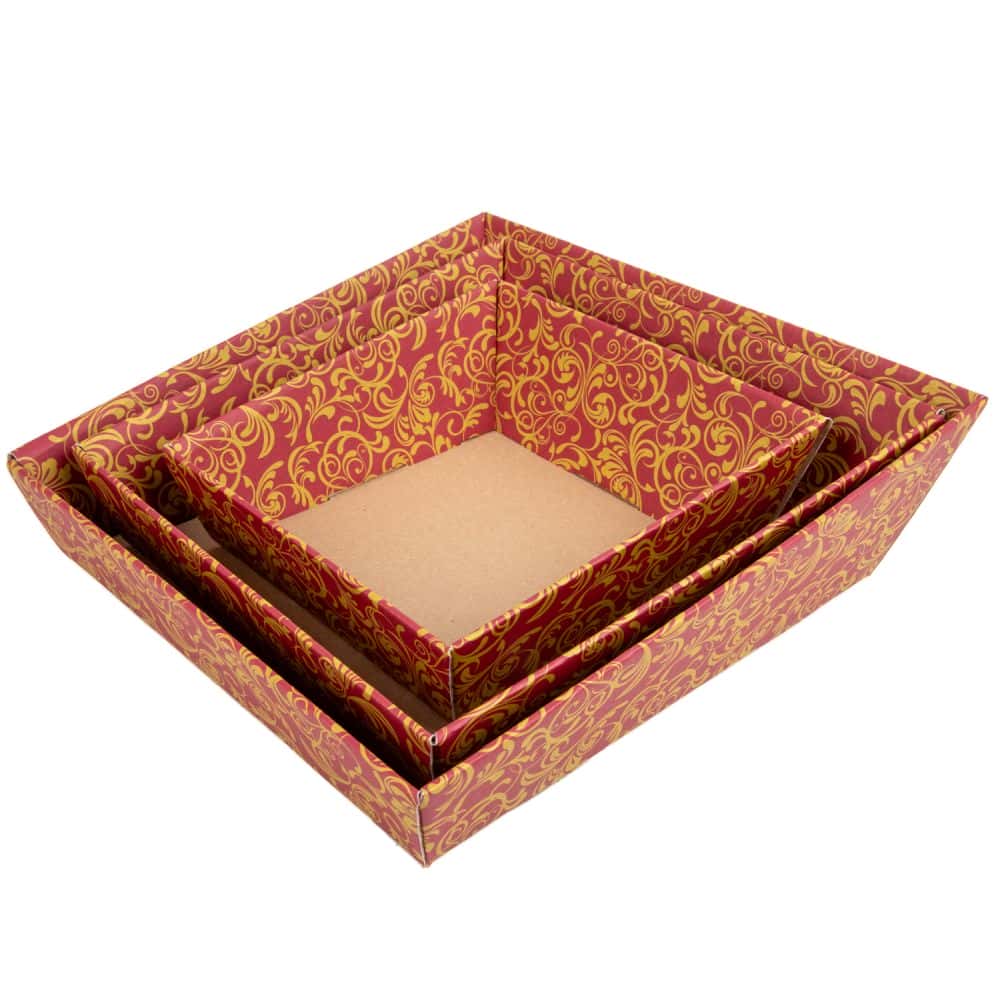 Präsentkorb quadratisch 230 x 230 mm Bordeaux-Gold