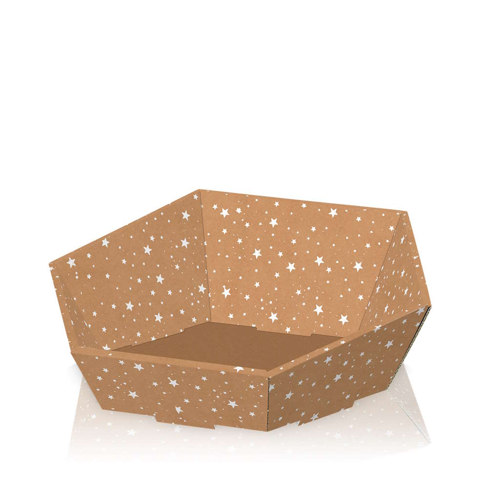 Präsentkorb sechseckig Natur "Winternacht" 395 x 310 x 90/120 mm (mittel)