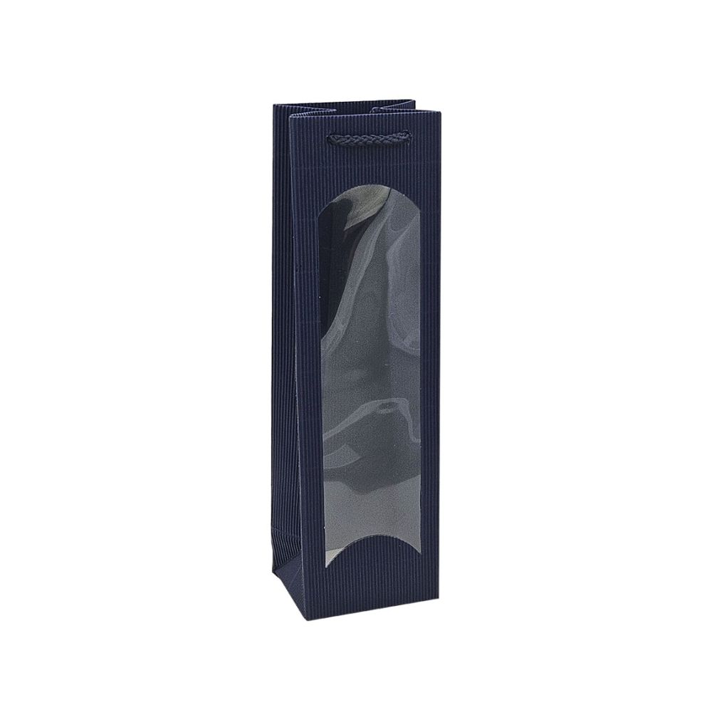 Geschenktüten offene Welle, Kordel und Folienfenster, 100 x 85 x 360 mm, blau