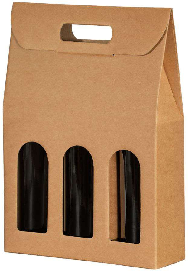 Geschenkbox Natur mit Tragegriff und Fenster 3er Wein/Sekt