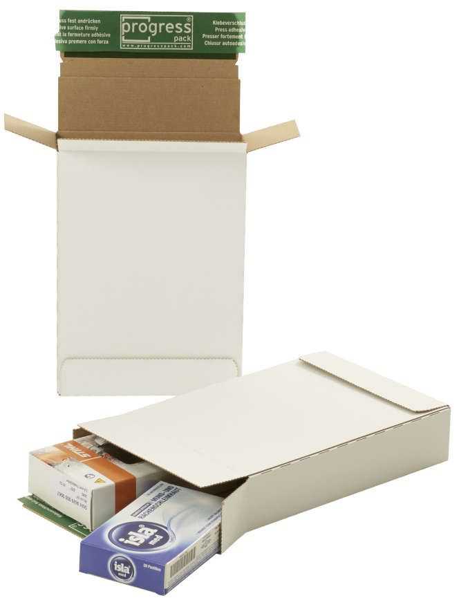 Versandtasche "Premium" portooptimiert, Wellpappe, weiß 215 x 155 x 45 mm (DIN A5)