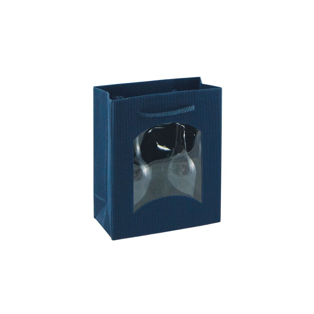 Geschenktüten offene Welle, Kordel und Folienfenster, 175 x 85 x 210 mm, blau
