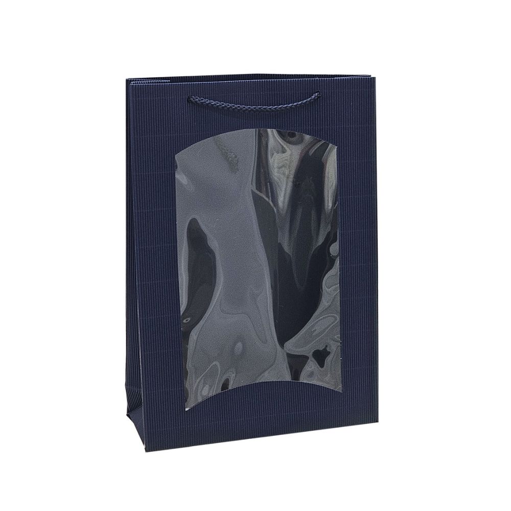 Geschenktüten offene Welle, Kordel und Folienfenster, 255 x 85 x 360 mm, blau