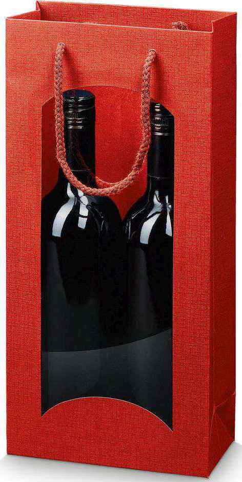 Geschenktüten Strukturprägung mit Fenster 2er Wein/Sekt Rot