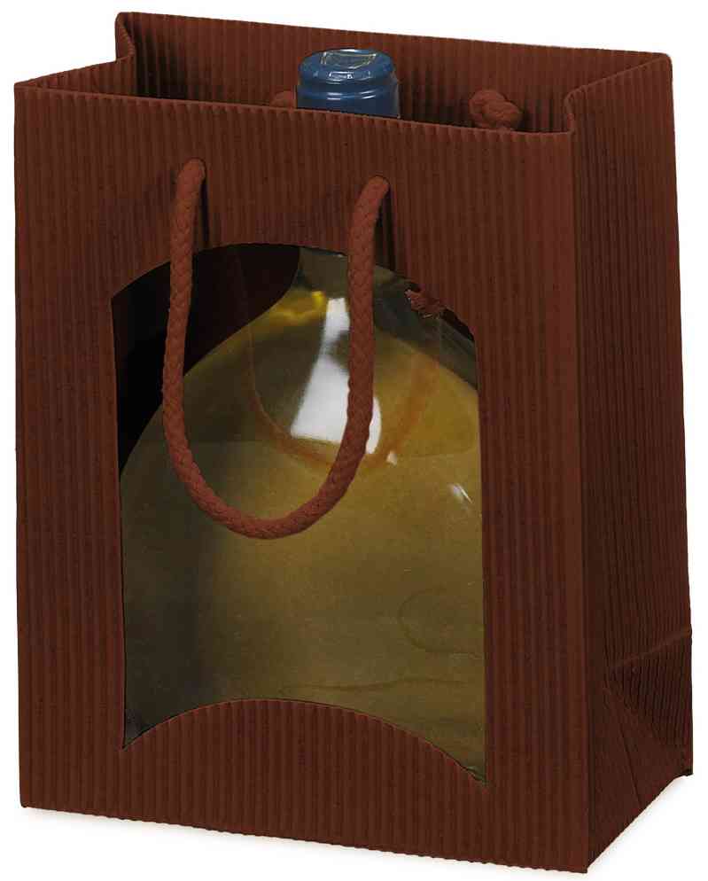Geschenktüten offene Welle mit Fenster 1er Bocksbeutel schokobraun