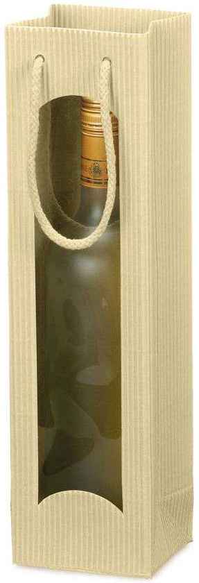 Geschenktüten offene Welle mit Fenster 1er Wein/Sekt Creme