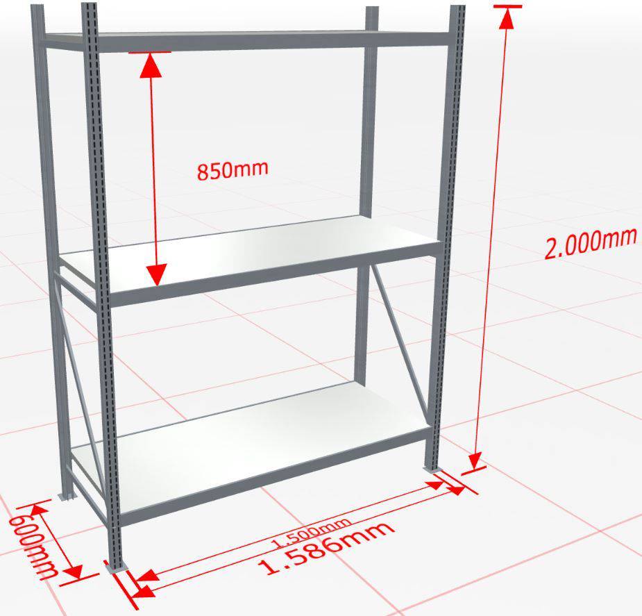 Weitspannregal WS 3000 Grundregal 2.000 x 1500 x 600 mm Stahlpaneelen