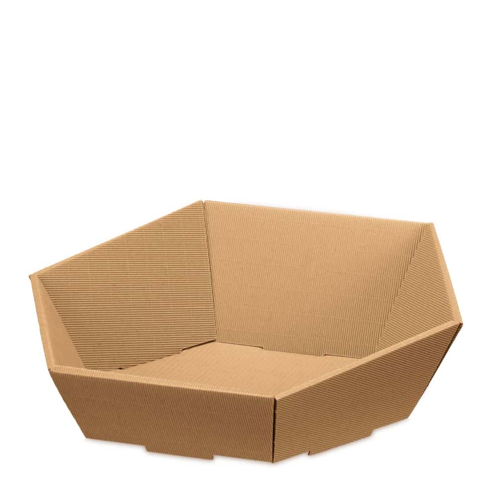 Präsentkorb sechseckig offene Welle 465 x 415 x 90/155 mm (groß) Natur