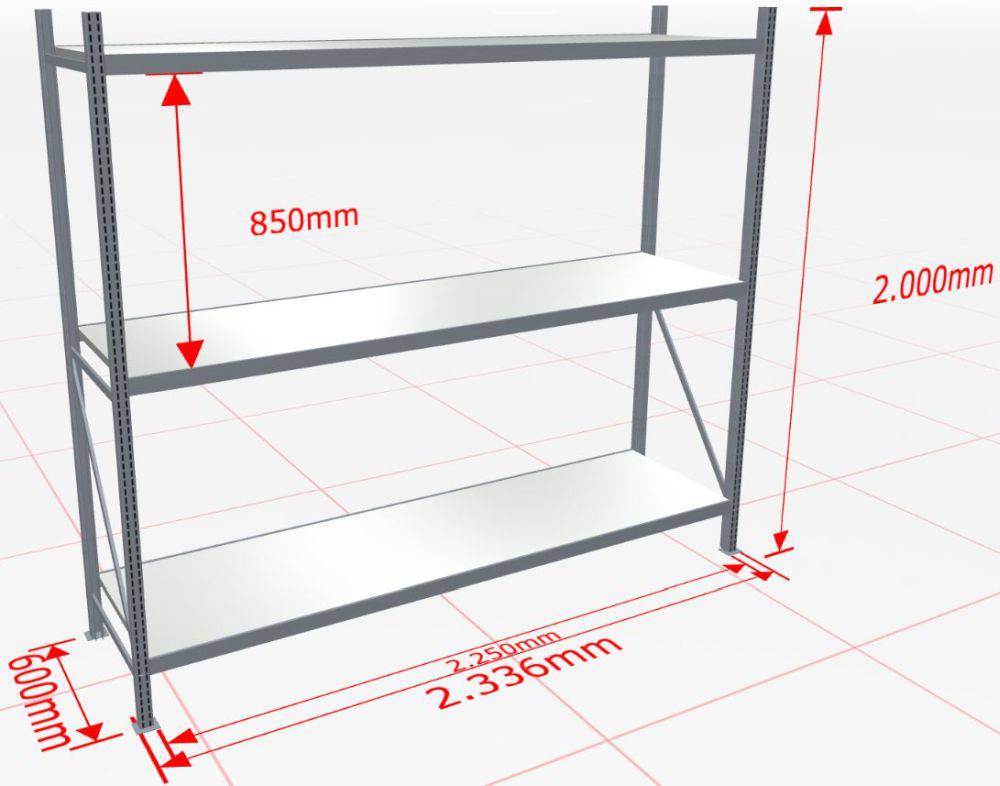 Weitspannregal WS 3000 Grundregal 2.000 x 2250 x 600 mm Stahlpaneelen