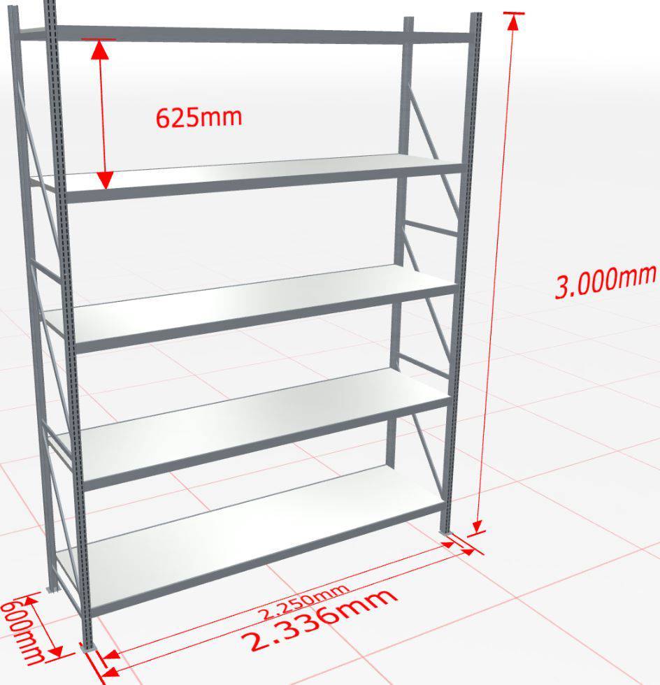 Weitspannregal WS 3000 Grundregal 3.000 x 2250 x 600 mm Stahlpaneelen