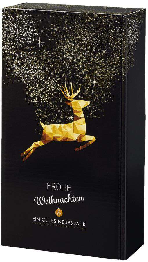 Geschenkbox schwarz "Goldhirsch" 2er Wein/Sekt