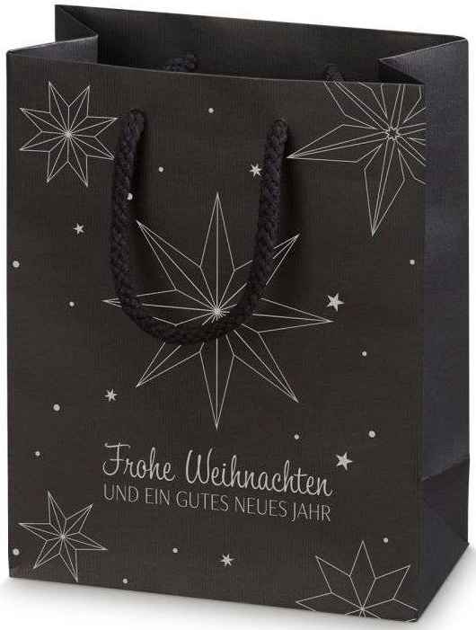 Geschenktüten Weihnachten Streifenprägung, schwarz "Sterne" 1er Bocksbeutel