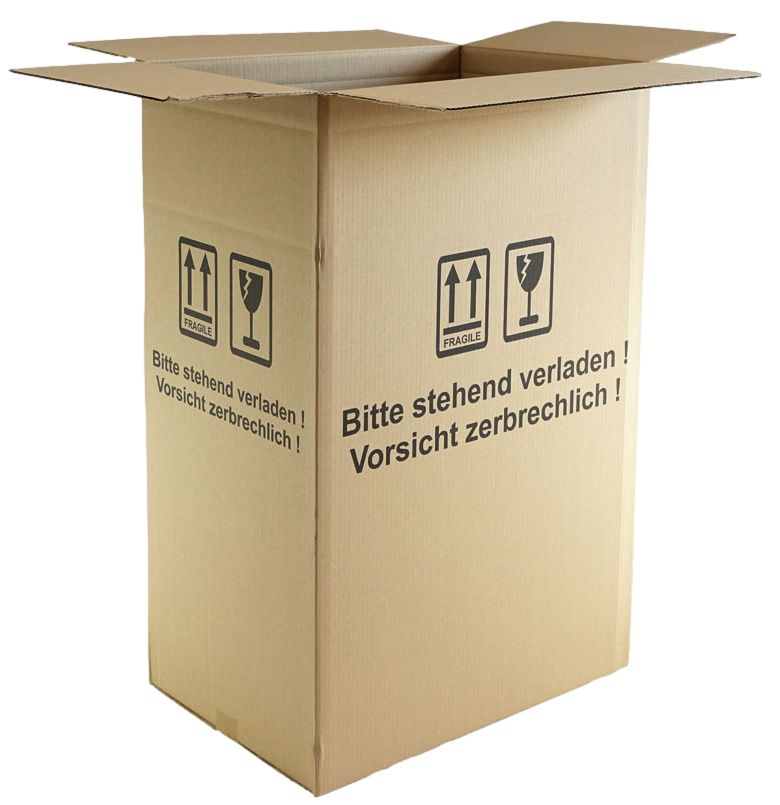 600 x 400 x 710-900 mm 1-welliger Karton mit Warndruck