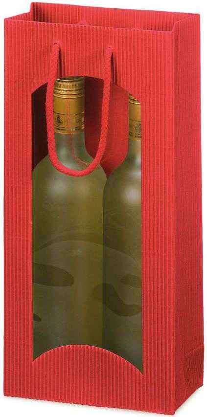 Geschenktüten offene Welle mit Fenster 2er Wein/Sekt Rot