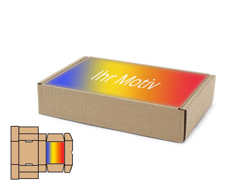 240 x 170 x 50 mm 1-wellige Faltschachtel mit Digitaldruck 1-seitig bedruckt vollflächig bedruckt