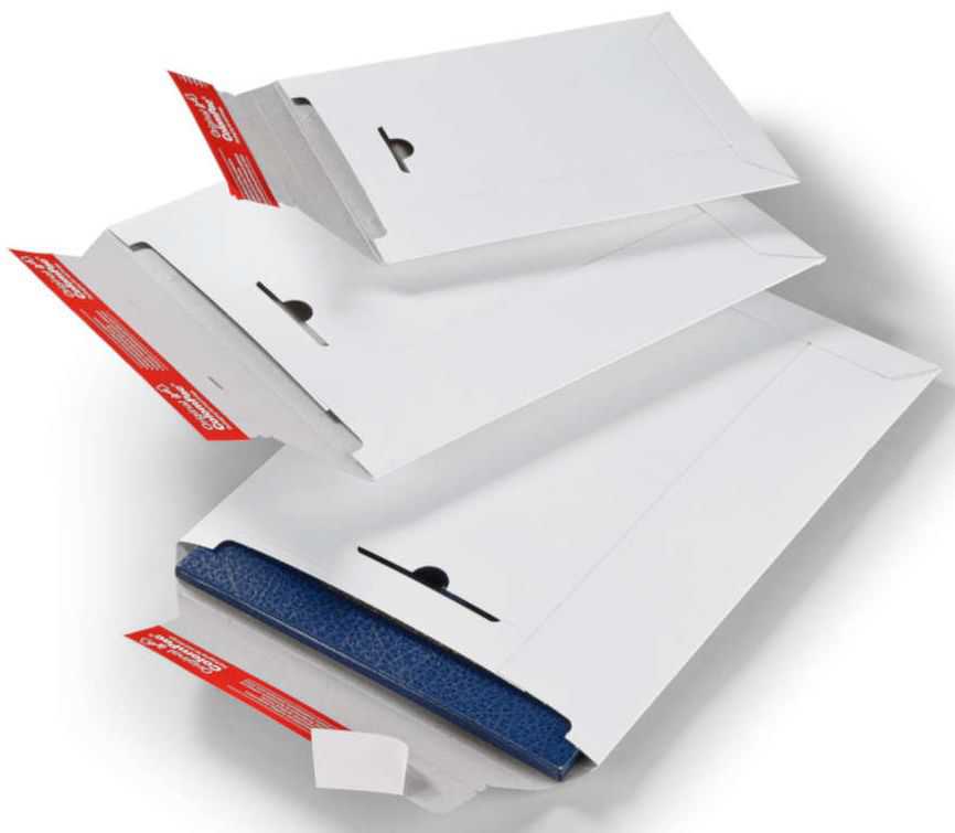 Versandtasche aus weißer Vollpappe 170 x 245 x 0-30 mm