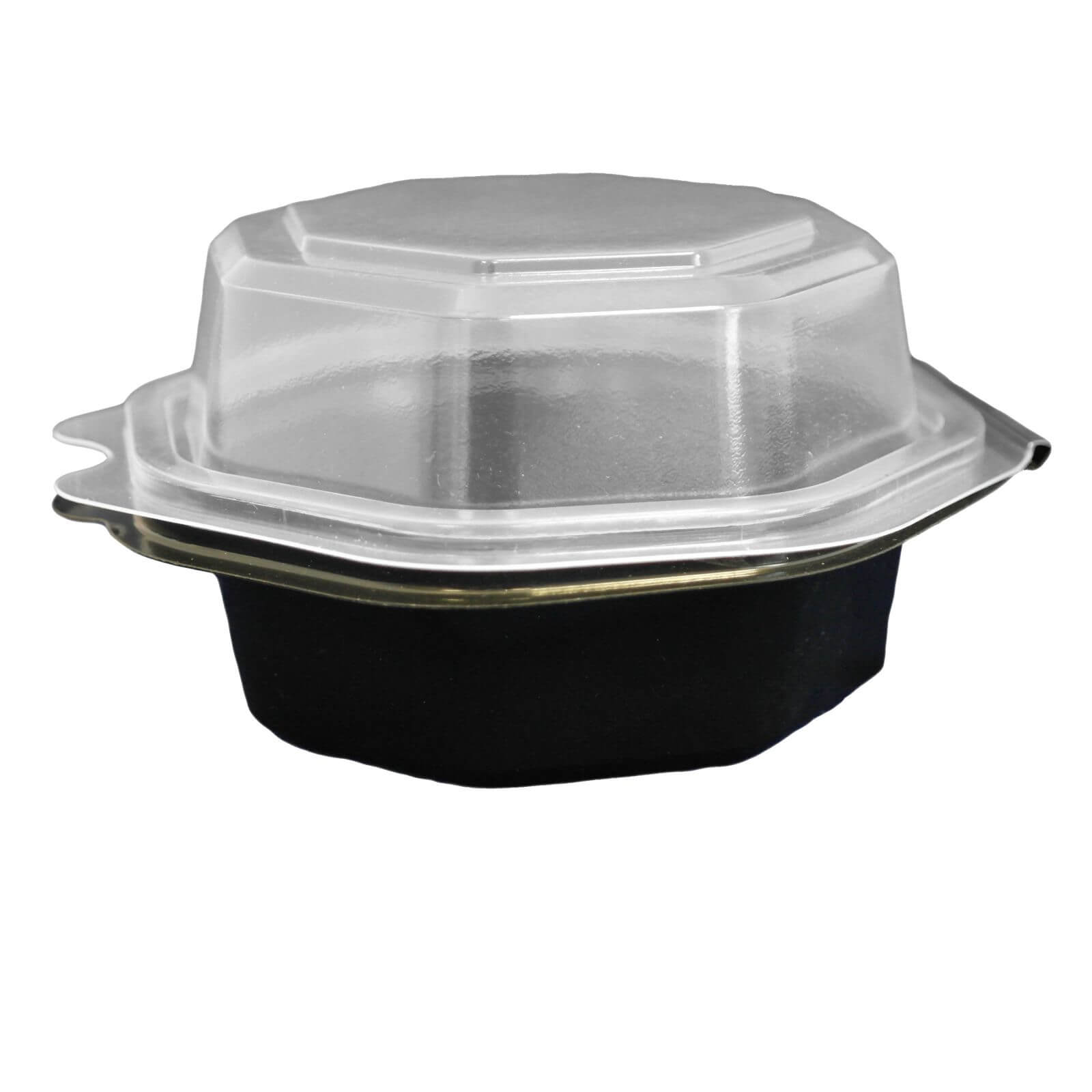 Schwarze achteckige Salat-Klappbox mit transparentem Deckel (Fantasy) 230 x 50 mm (1000 ml)