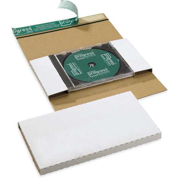 Versandtasche Wellpappe CD, weiß, DIN lang, 225 x 125 x 12 mm (ohne Sichtfenster)