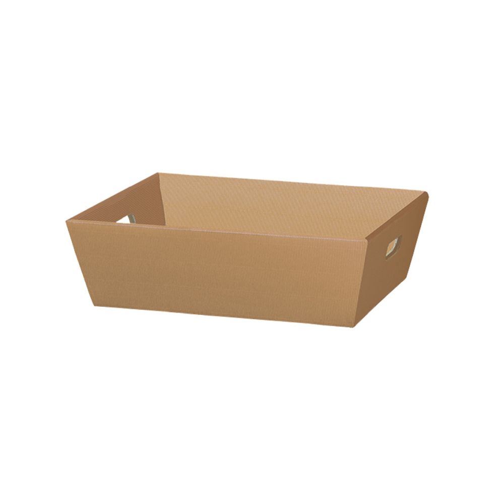 Präsentkorb viereckig offene Welle, Grifflöcher, 350 x 254 x 120 mm, natur