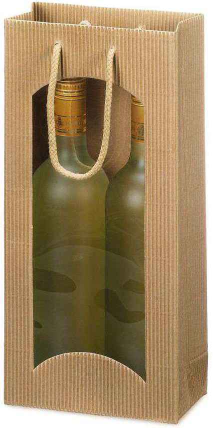 Geschenktüten offene Welle mit Fenster 2er Wein/Sekt Natur