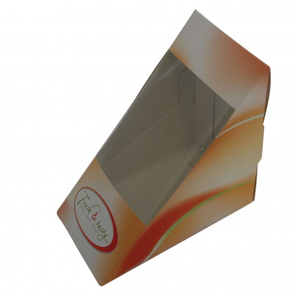 Sandwichbox Pappe 120 x 72 x 120 mm (neutraler Druck, Fresh & Tasty)