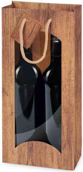 Geschenktüten "Holz" mit Fenster Wein/Sekt