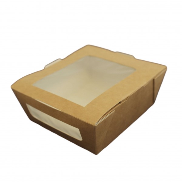Braune Papp Snackbox mit PLA Sichtfenster