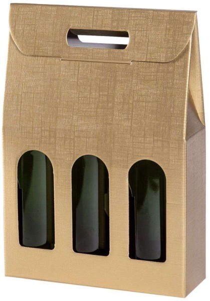 Geschenkbox Strukturprägung mit Tragegriff und Fenster 3er Wein/Sekt