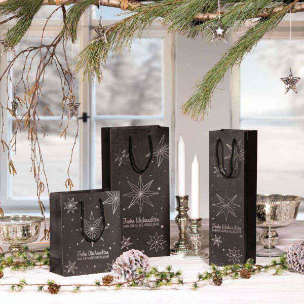 Geschenktüten Weihnachten Streifenprägung, schwarz "Sterne"