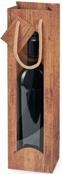 Geschenktüten "Holz" mit Fenster Wein/Sekt