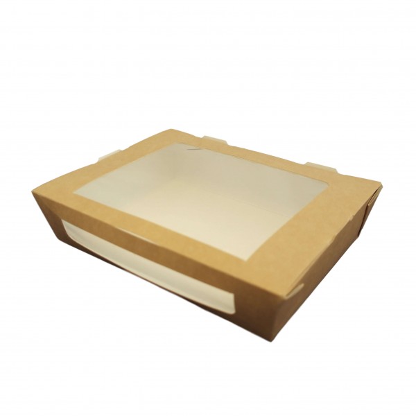 Braune Papp Snackbox mit PLA Sichtfenster