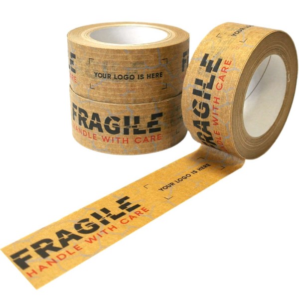Papierklebeband fadenverstärkt braun, individuell bedruckt, Hot-Melt, 50 mm x 50 m, 90 µ