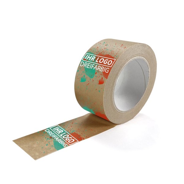 Papierklebeband braun, individuell bedruckt, Naturkautschuk, 50 mm x 50 m, 90 µ